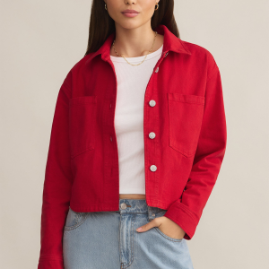 Z SUPPLY - ALL DAY CROPPED DENIM JACKET CHERRY