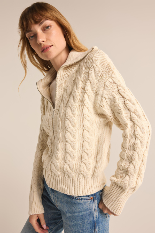 Z SUPPLY - HEMINGWAY CABLE KNIT CARDIGAN SEA SALT - Image 2