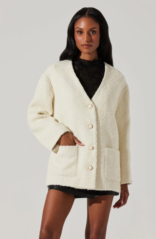 ASTR THE LABEL - MAIDY BOUCLE V NECK COAT - Image 4