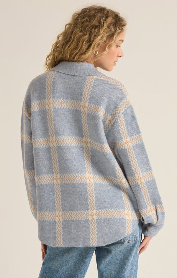 Z SUPPLY - TYLER PLAID SWEATER JACKET LIGHT DENIM - Image 5