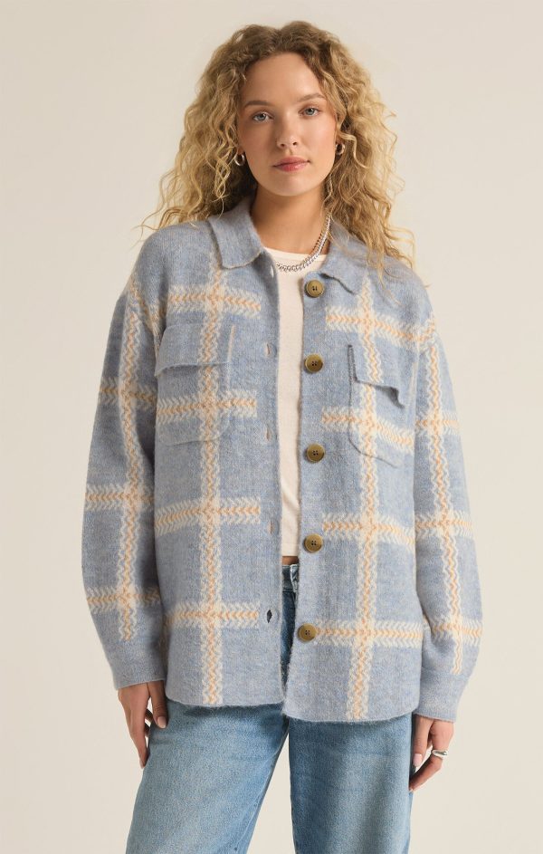 Z SUPPLY - TYLER PLAID SWEATER JACKET LIGHT DENIM - Image 3