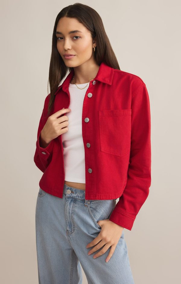 Z SUPPLY - ALL DAY CROPPED DENIM JACKET CHERRY - Image 4